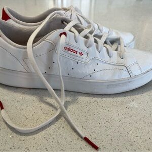 adidas White Sneakers with Red Logo and Heel Accents